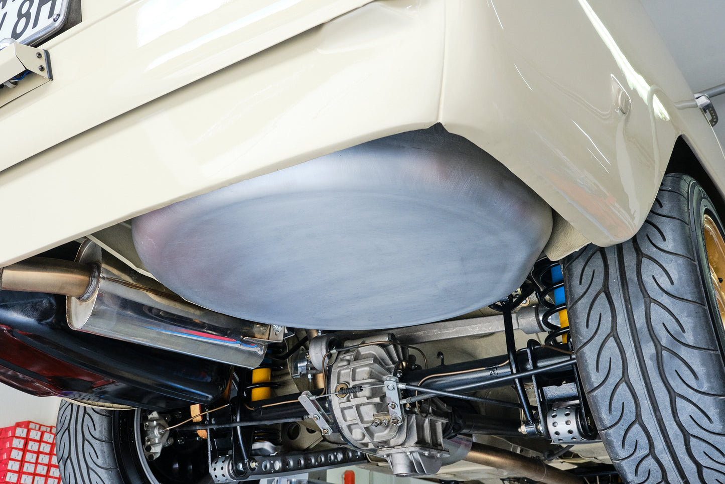 Reserveradwanne / Kofferraummulde aus Aluminium ohne Bauch für Alfa Romeo Typ 105/115 (1300–2000)