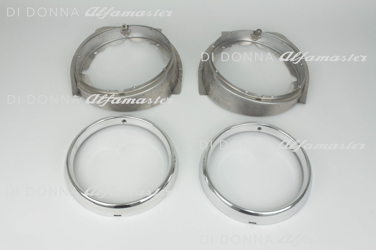 Scheinwerferringe + Scheinwerferhalter KOMPLETTSATZ Aluminium ultraleicht Alfa Romeo GTA Bertone 1. Serie Kantenhaube